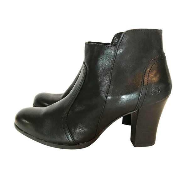Born Kerri Ankle Boots High Heels Black Leather Side Zip  Womens 8.5M - Picture 6 of 10